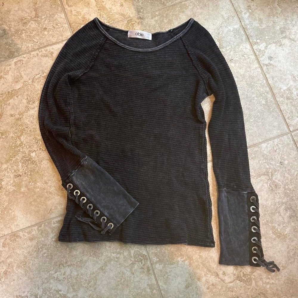 VTG 90s Waffle long sleeve top grunge goth cyber punk grey small